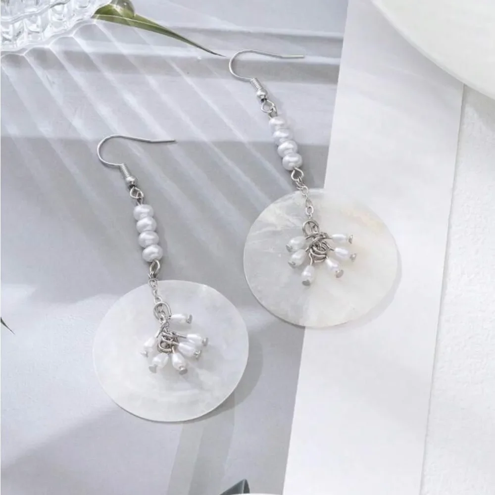 Chic Silver and White Pearl Drop Earrings M545